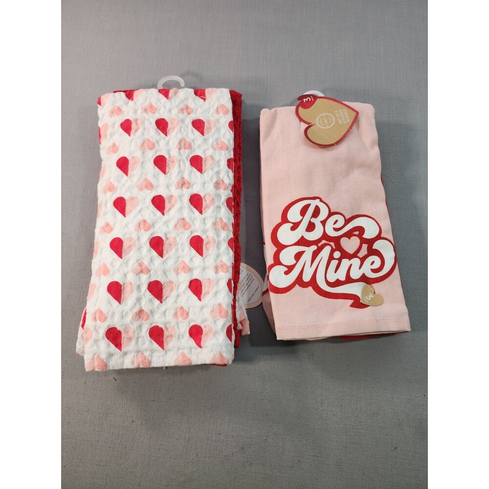Valentine’s Day 6-Piece Kitchen Towel Set “Be Mine” Hearts Pink Red White NWT